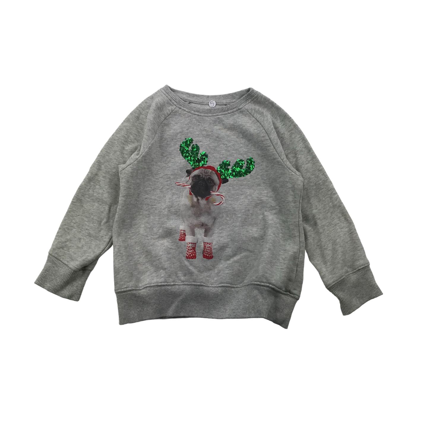 Grey Pug Christmas Jumper Age 5