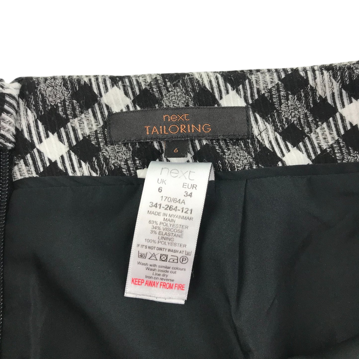 Next skirt women's size UK 6 black and white check pattern