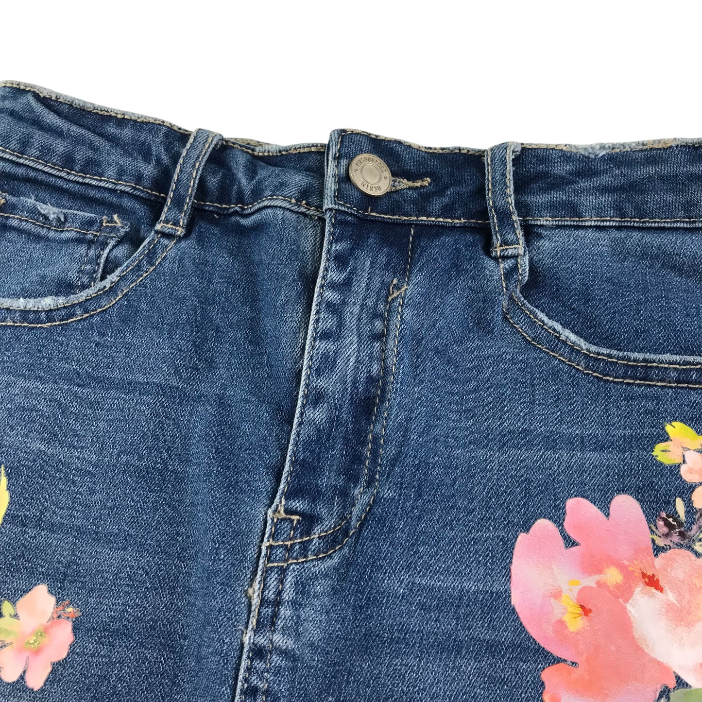 Missguided skirt women's size UK 6 blue denim with floral prints