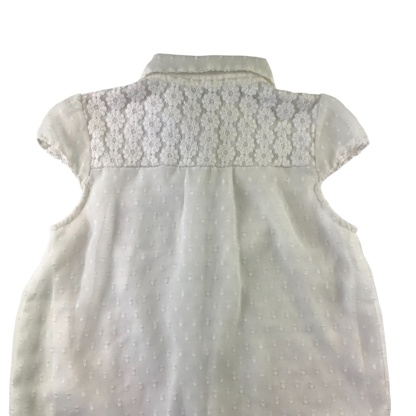 George Blouse Age 8 White Cap Sleeve Button up Embroidered Floral Top