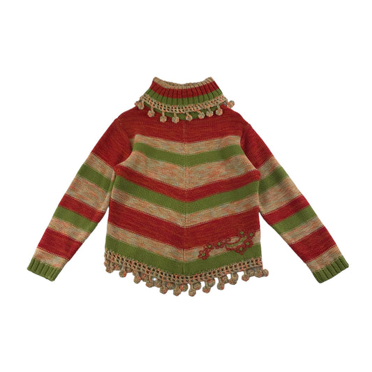 Pampolina Jumper Age 5 Red Green Multicolour Stripy Turtle Neck