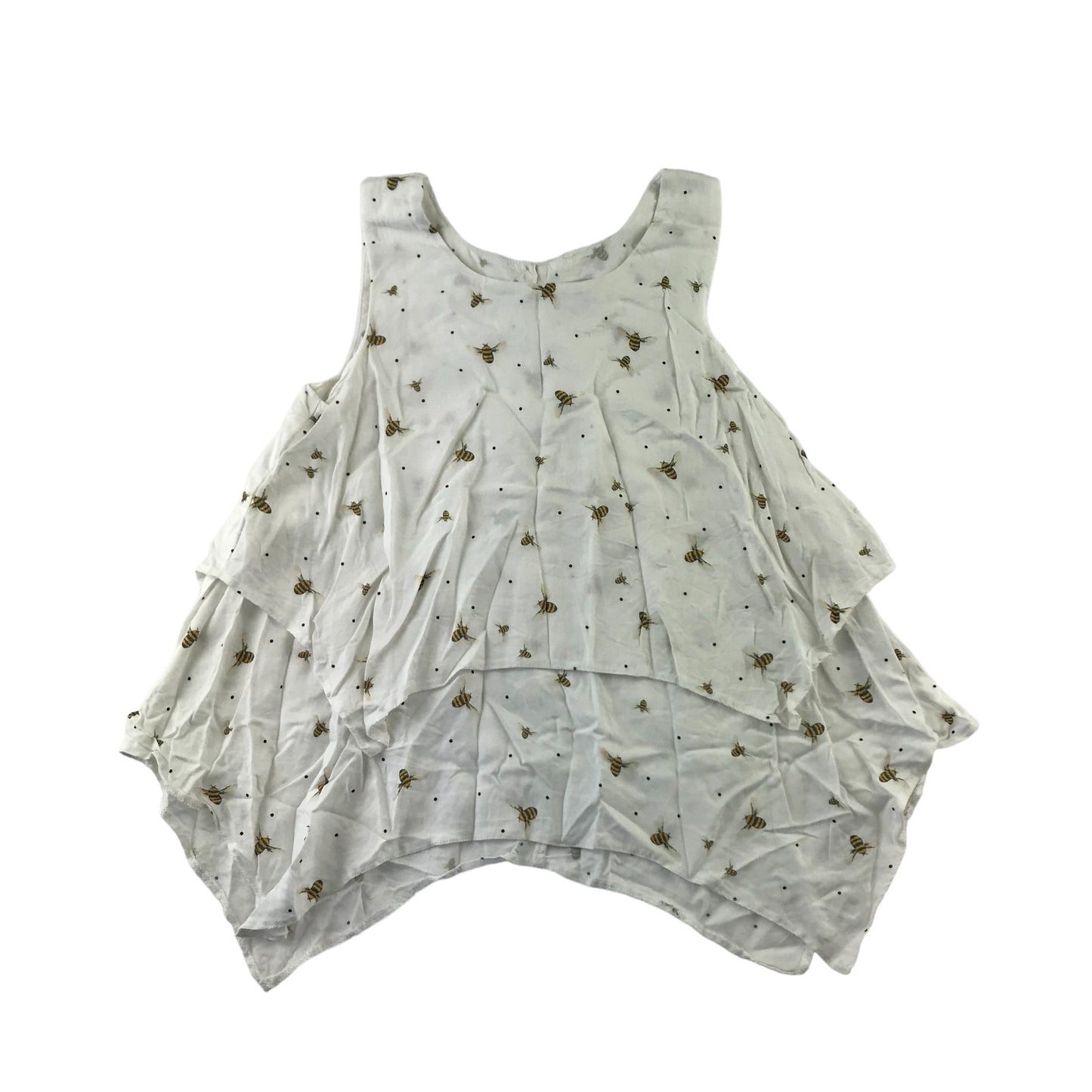 Tu Top Age 9 White Bee Print Pattern Uneven Hem