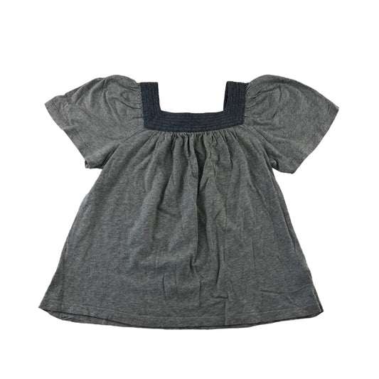 GAP Blouse Age 6-7 Grey Florentine Neckline Short Sleeve Cotton