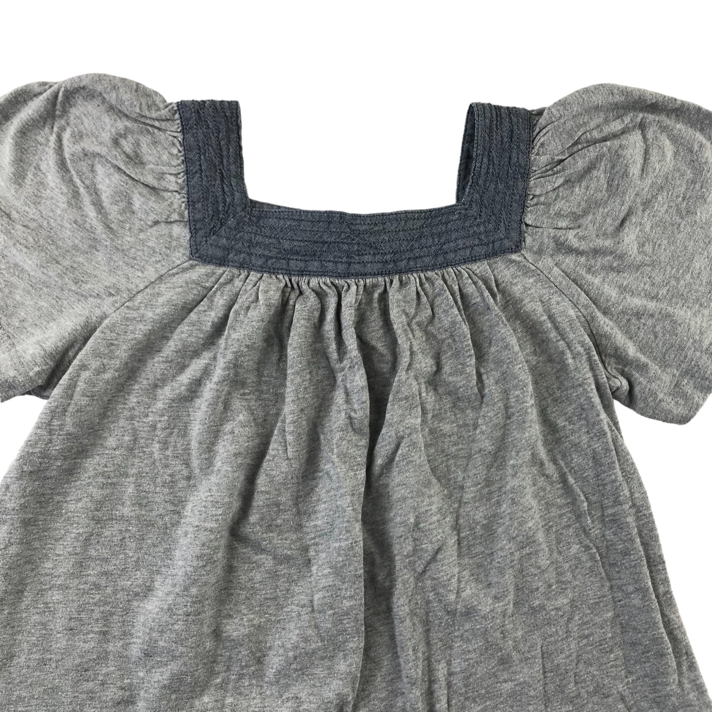 GAP Blouse Age 6-7 Grey Florentine Neckline Short Sleeve Cotton