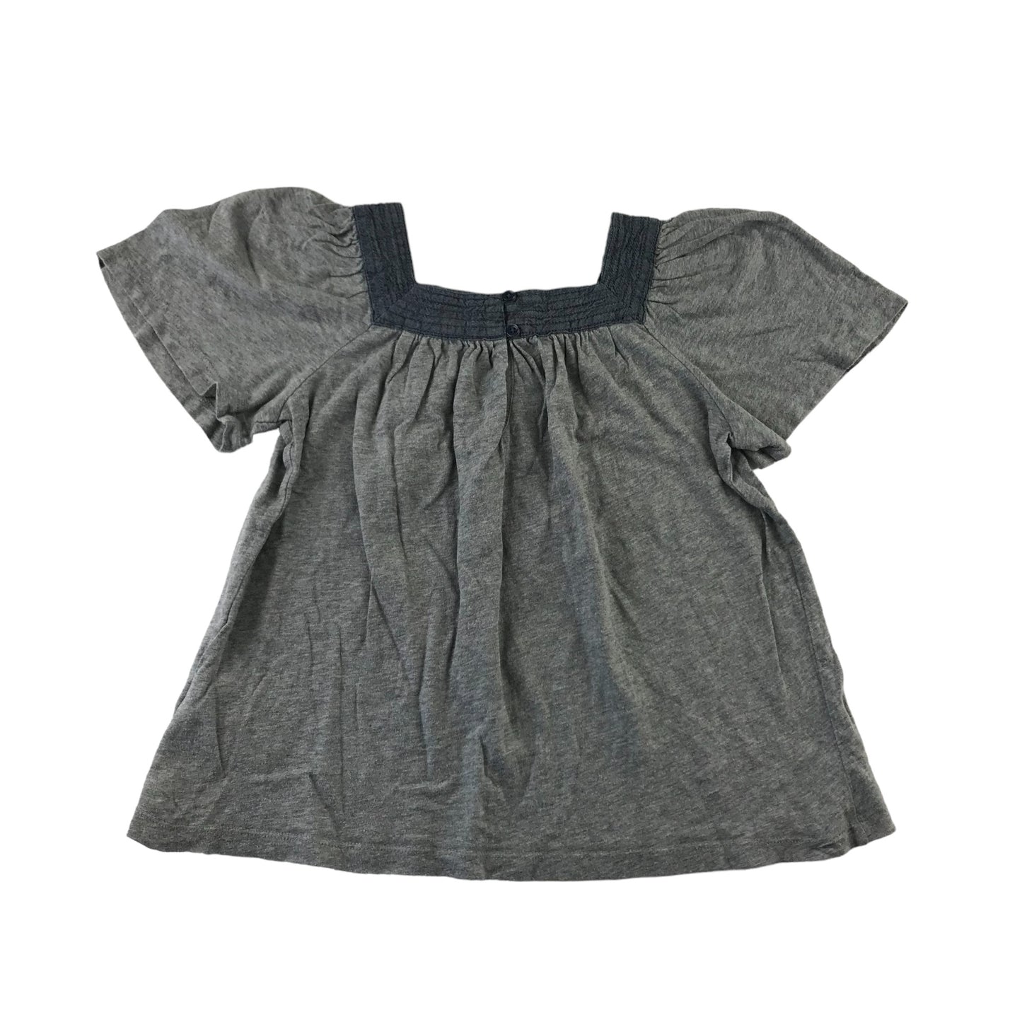 GAP Blouse Age 6-7 Grey Florentine Neckline Short Sleeve Cotton