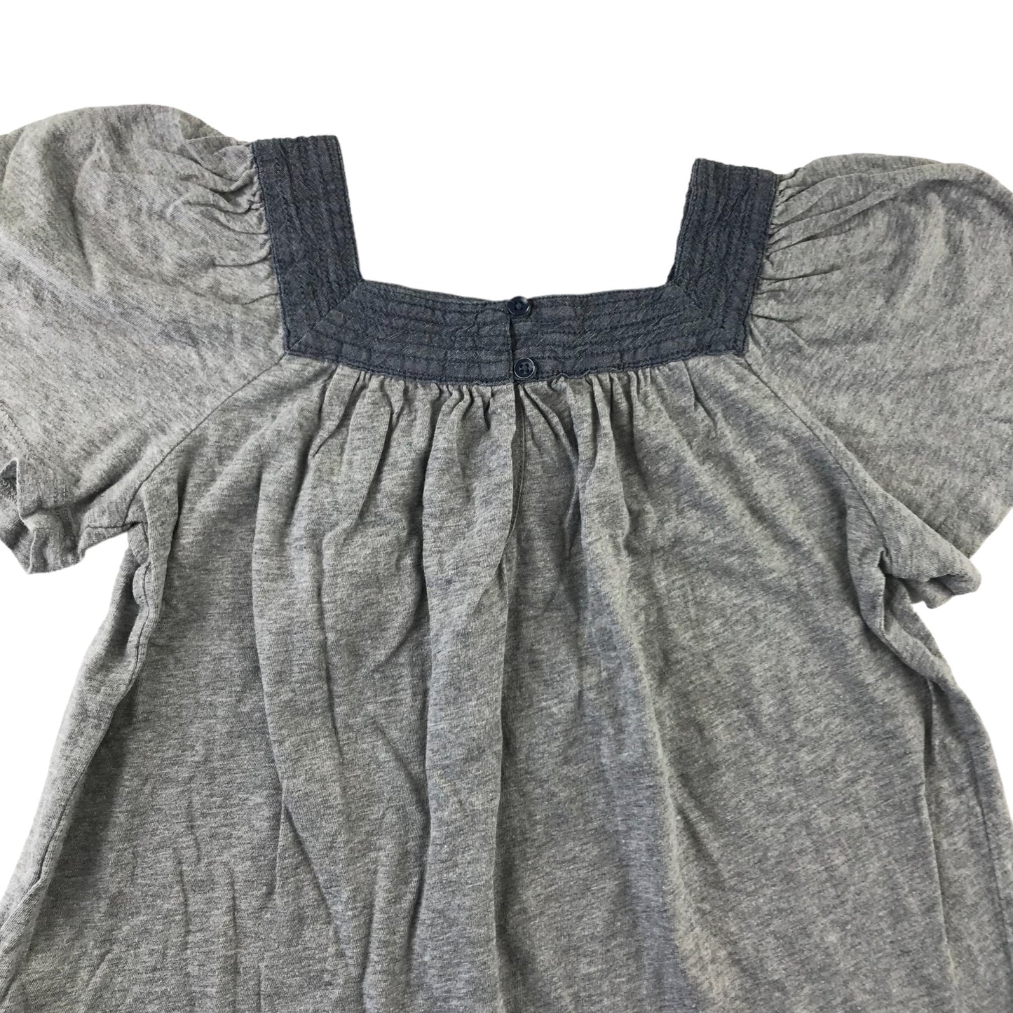 GAP Blouse Age 6-7 Grey Florentine Neckline Short Sleeve Cotton