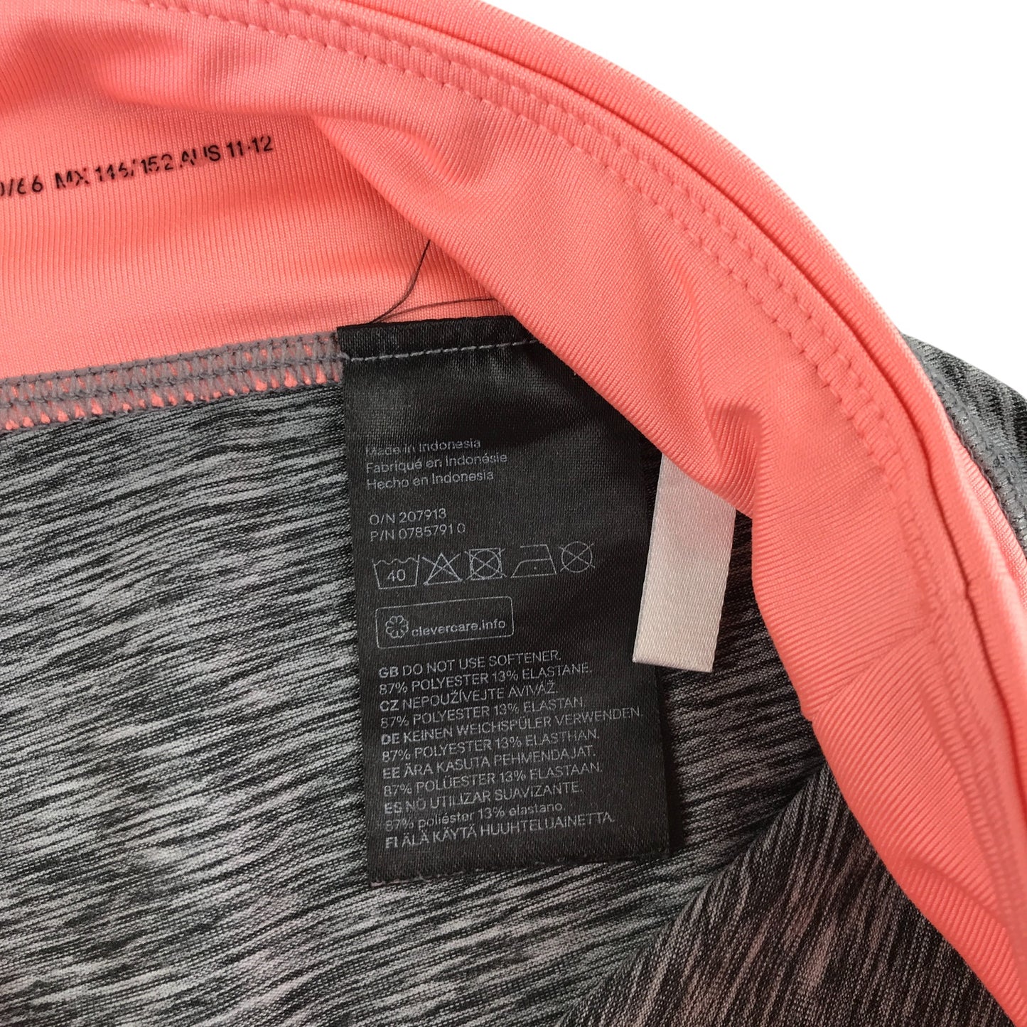 H&M sport leggings 11-12 years grey with peach elasticated waistband