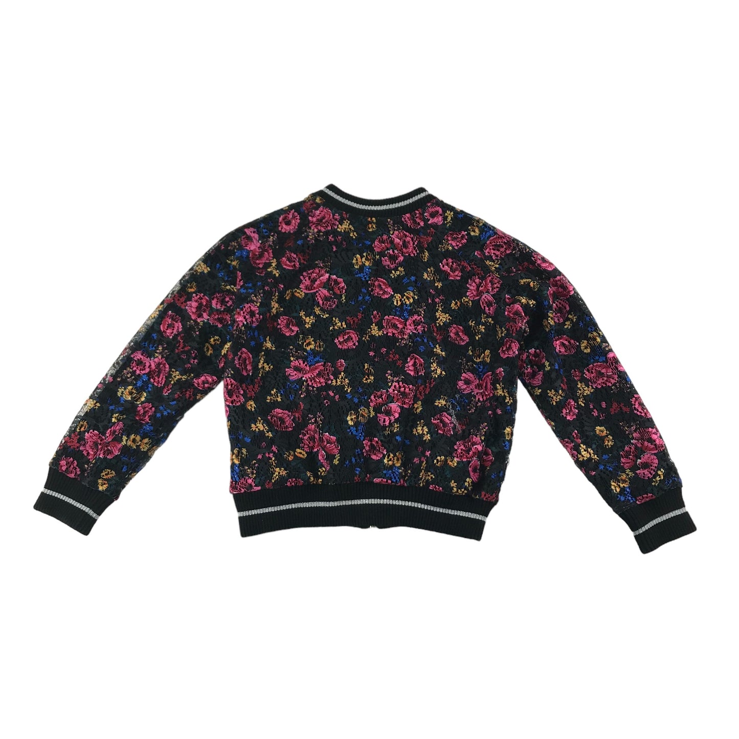 Tu Sweater Age 5 Black and Floral Lace Layered Zip Top