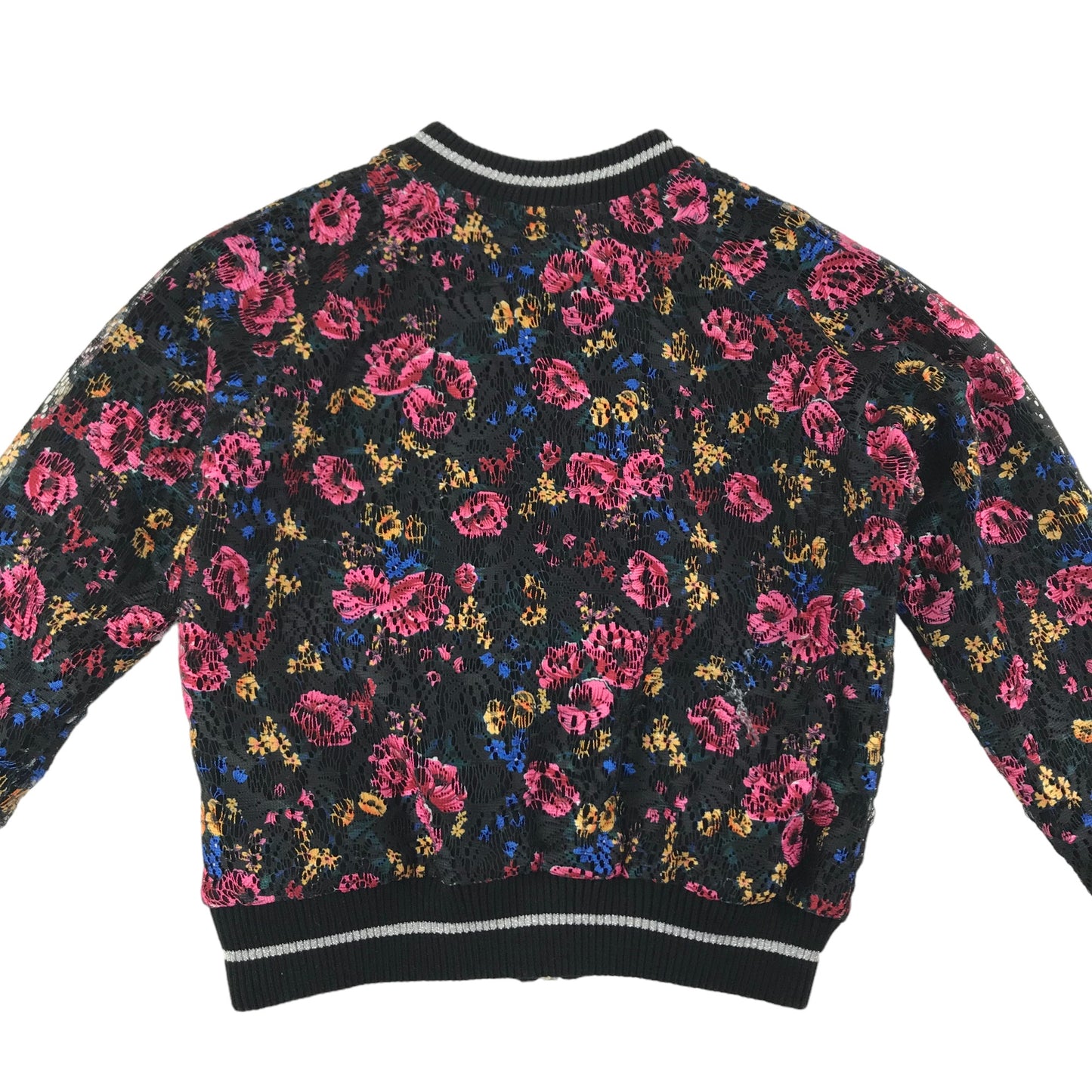 Tu Sweater Age 5 Black and Floral Lace Layered Zip Top