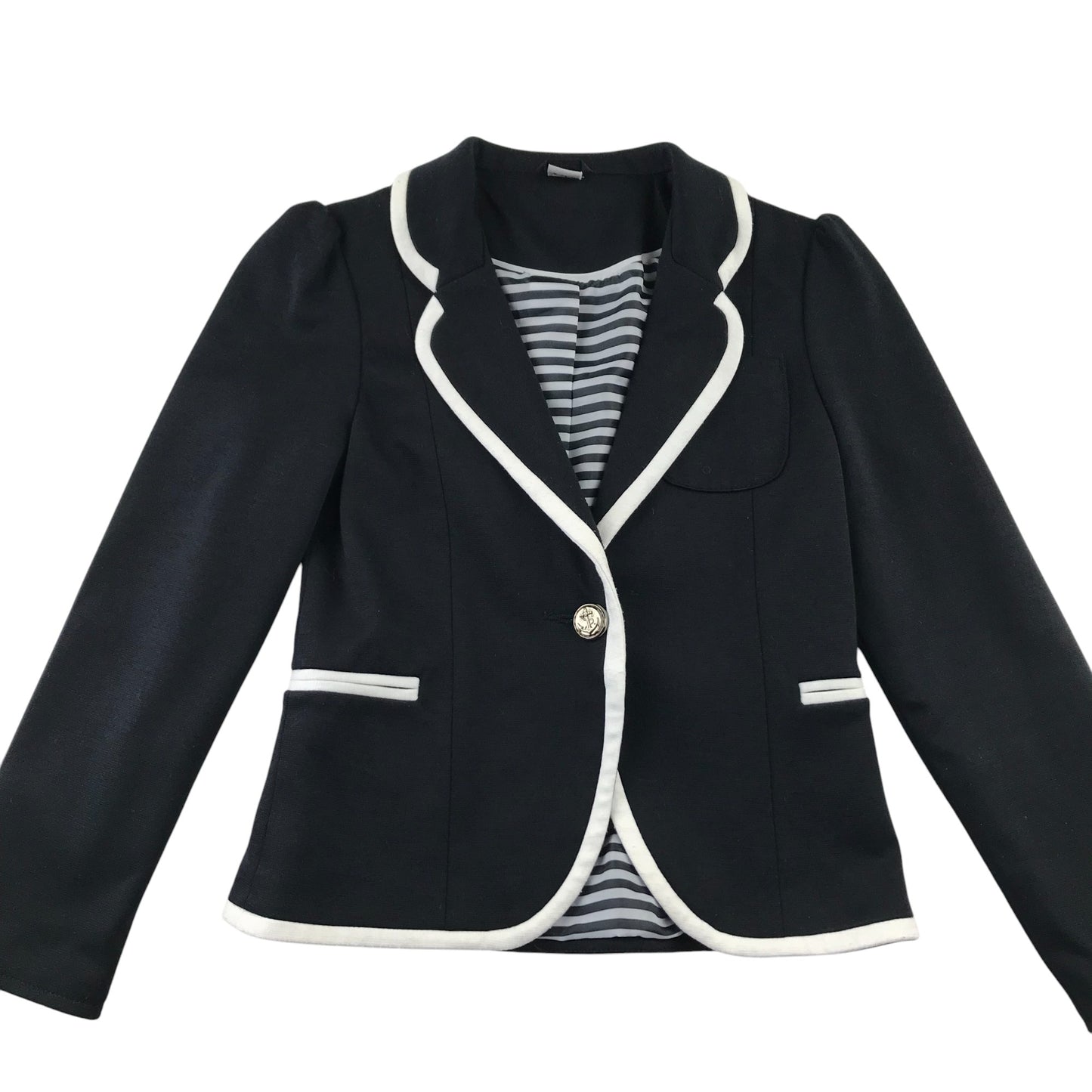 Tu Blazer 5-6 Years Black with White Detailing Front Pockets Anchor Button