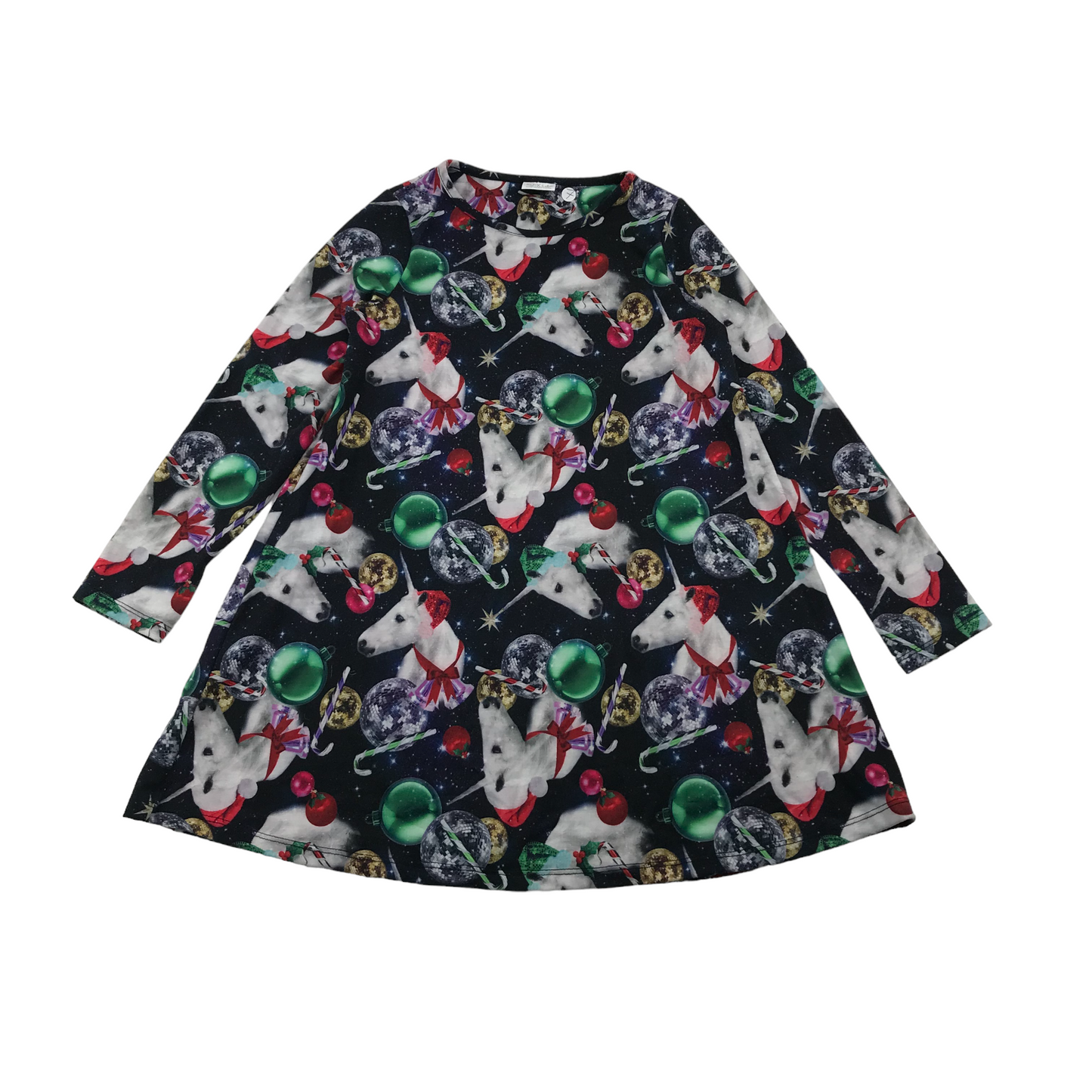 F&F Black Unicorn Christmas Dress Age 7
