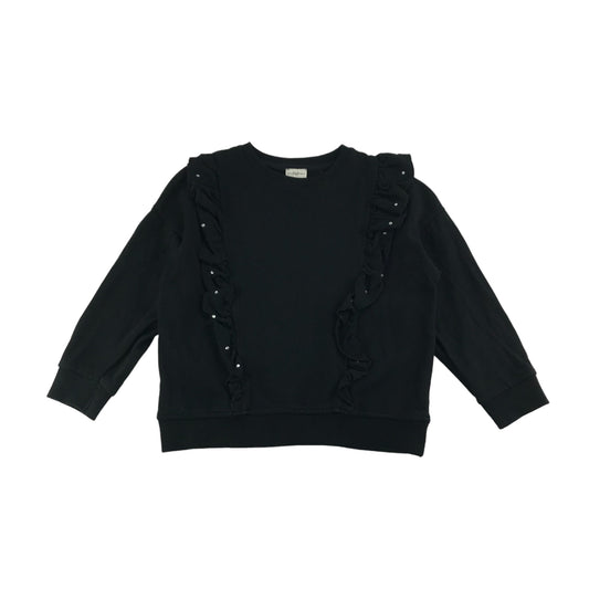 F&F Sweater Age 6 Black Plain Jersey Pullover Frilled Cotton