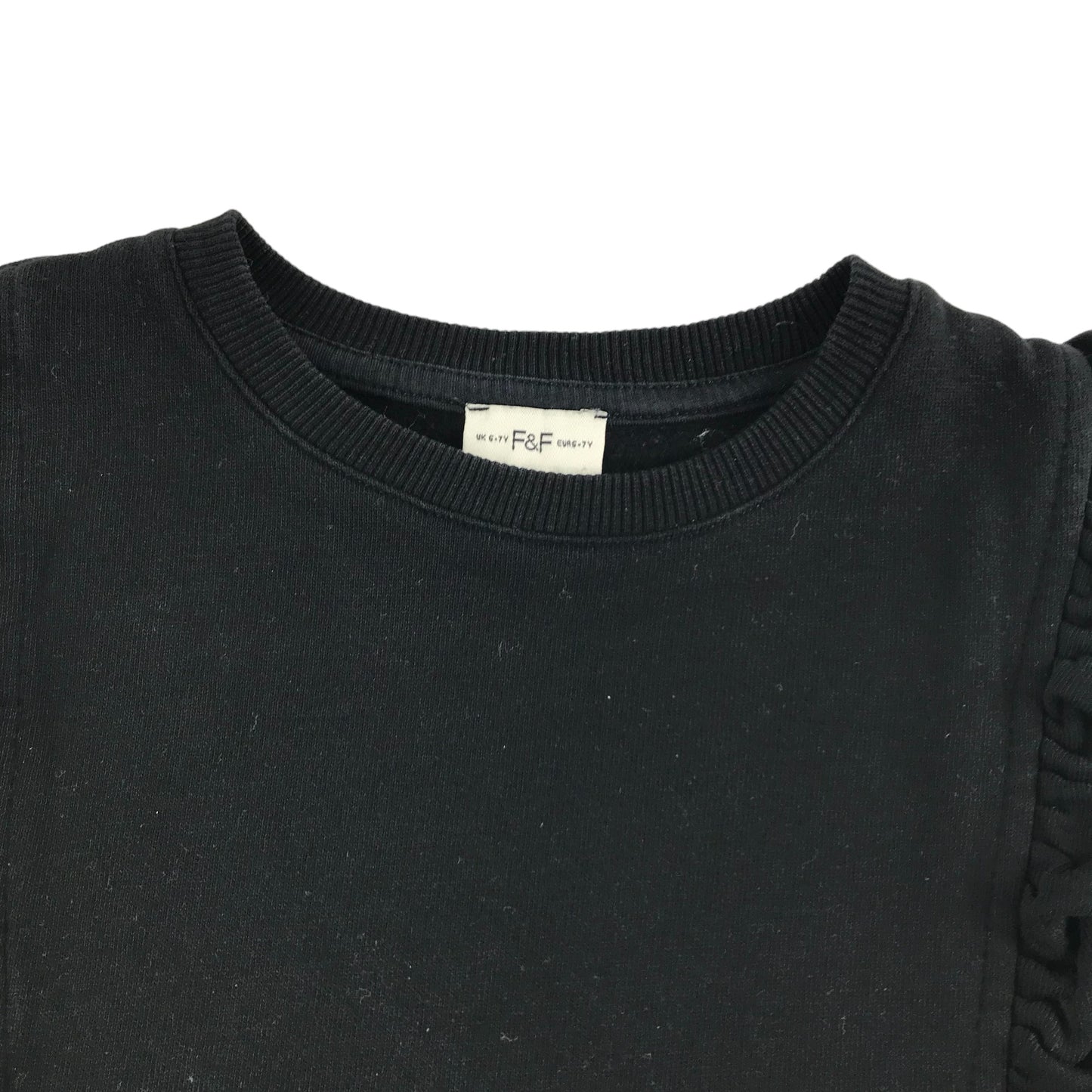 F&F Sweater Age 6 Black Plain Jersey Pullover Frilled Cotton