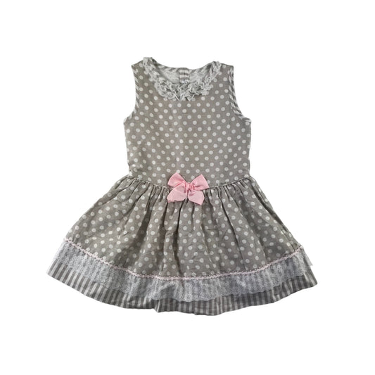 Miranda Dress Age 8 Greige Colour Polka Dot Lace Detailing