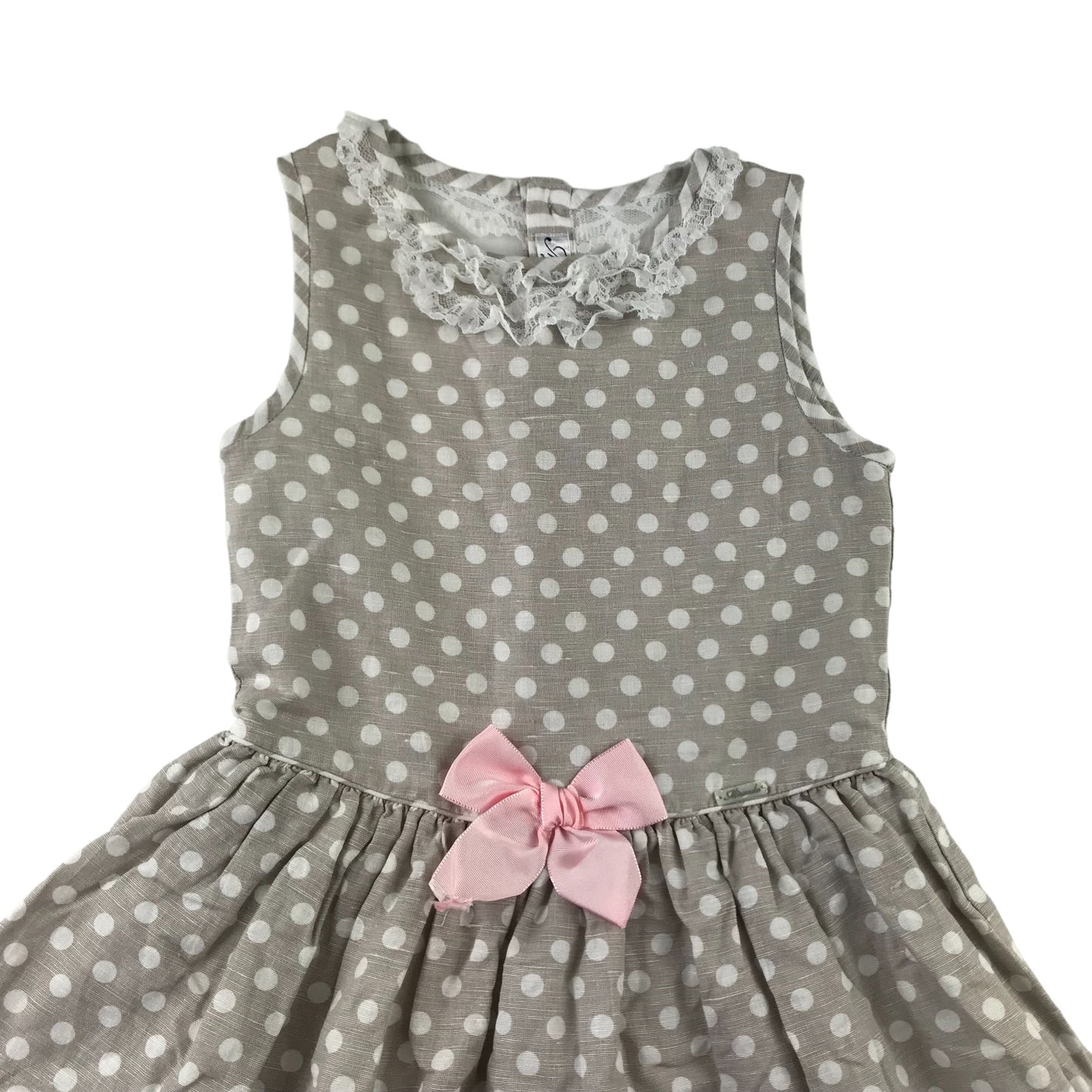 Miranda Dress Age 8 Greige Colour Polka Dot Lace Detailing