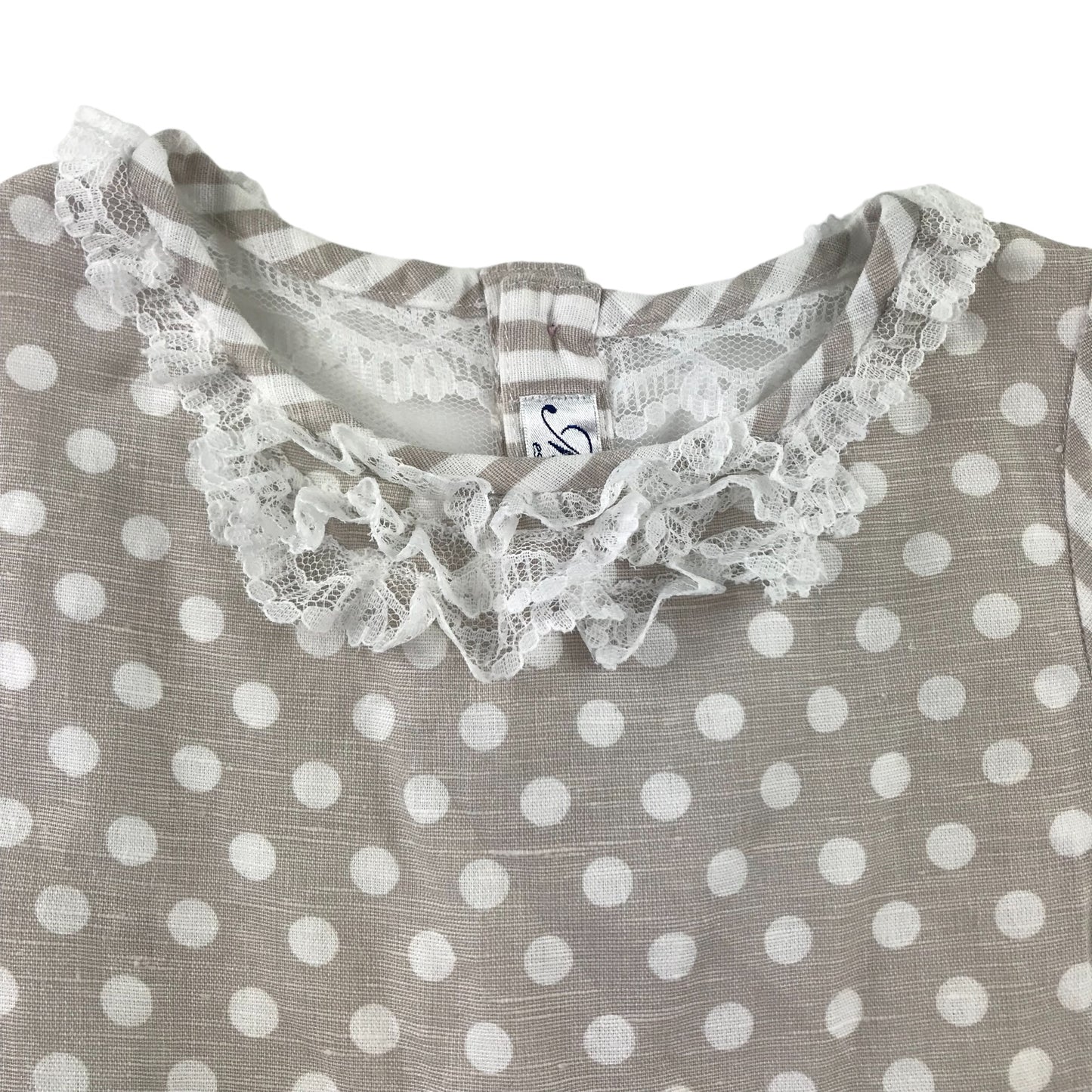 Miranda Dress Age 8 Greige Colour Polka Dot Lace Detailing