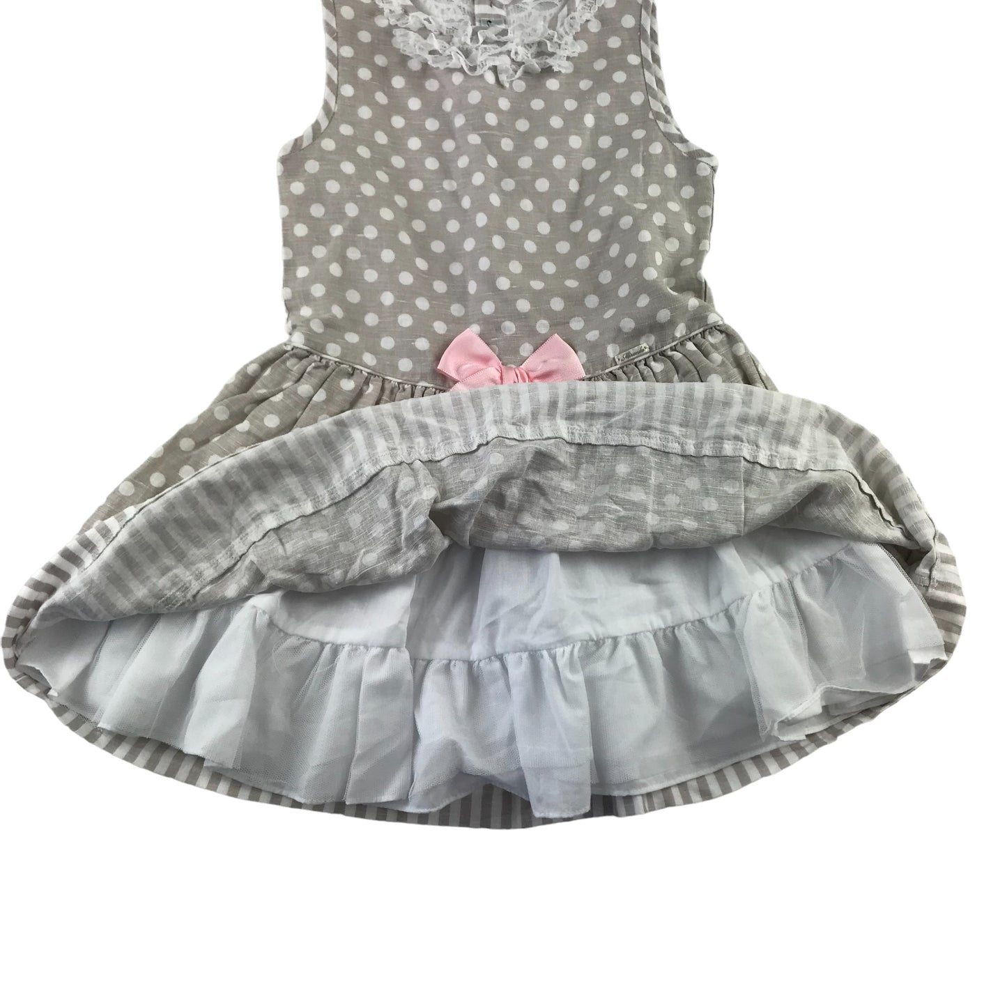 Miranda Dress Age 8 Greige Colour Polka Dot Lace Detailing