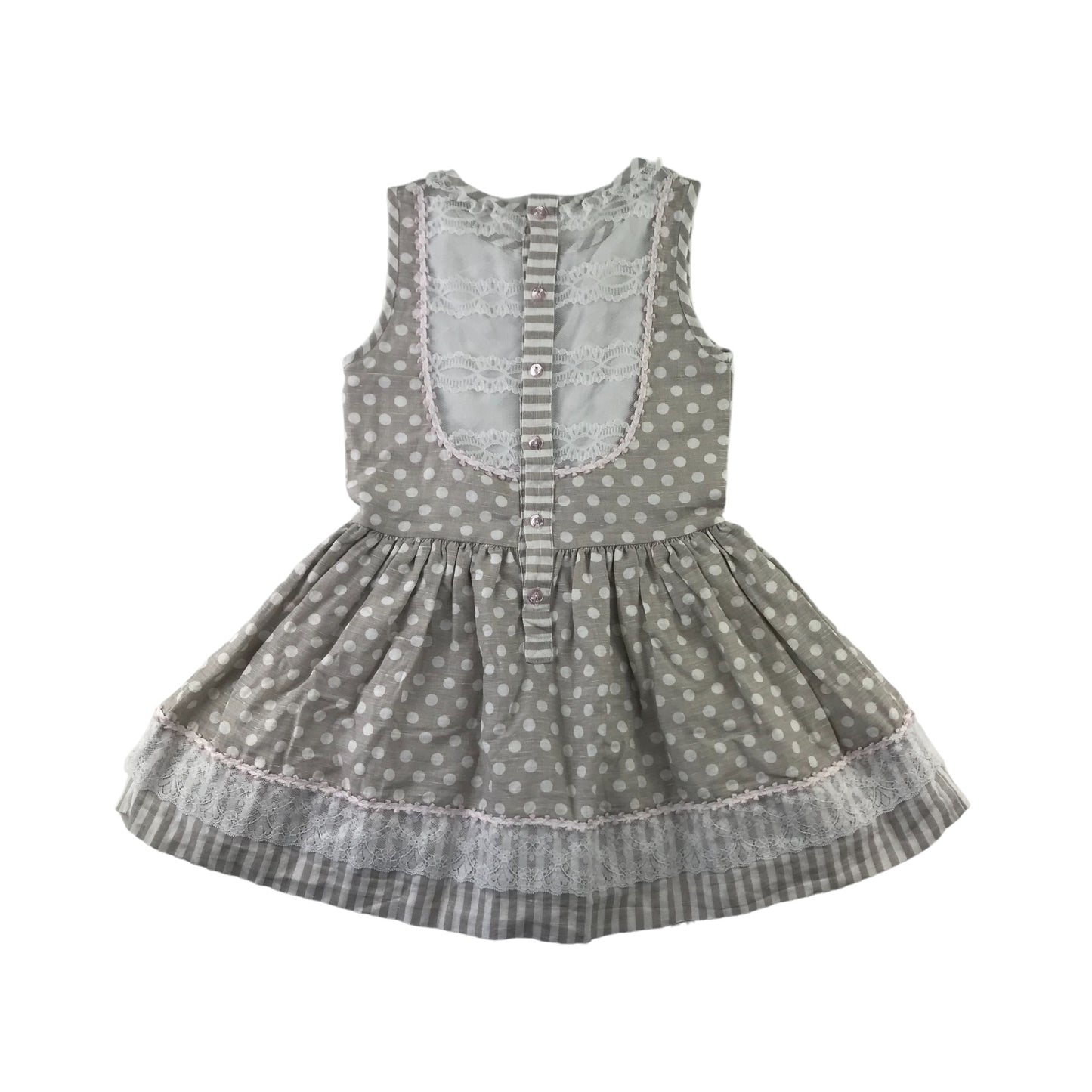 Miranda Dress Age 8 Greige Colour Polka Dot Lace Detailing