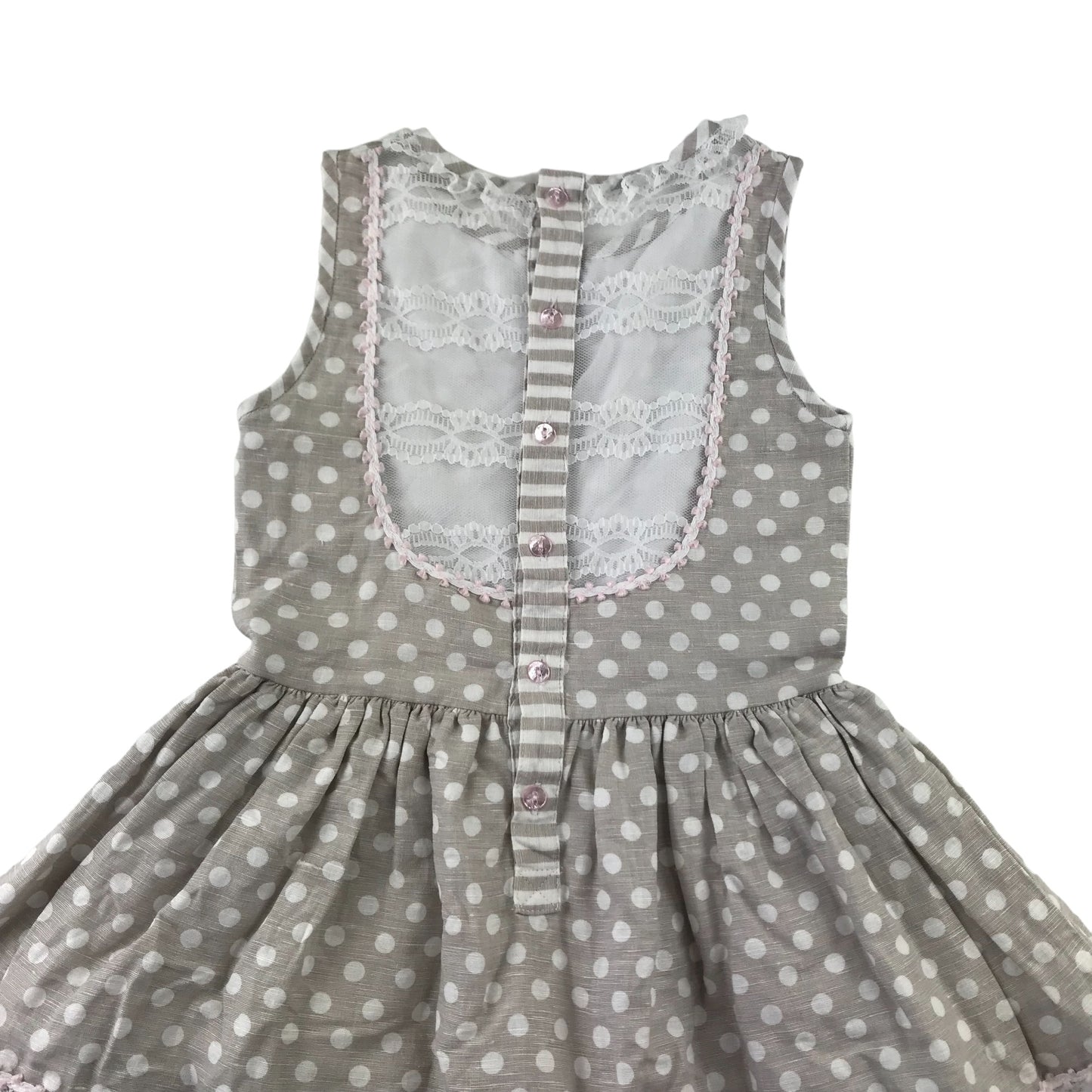 Miranda Dress Age 8 Greige Colour Polka Dot Lace Detailing