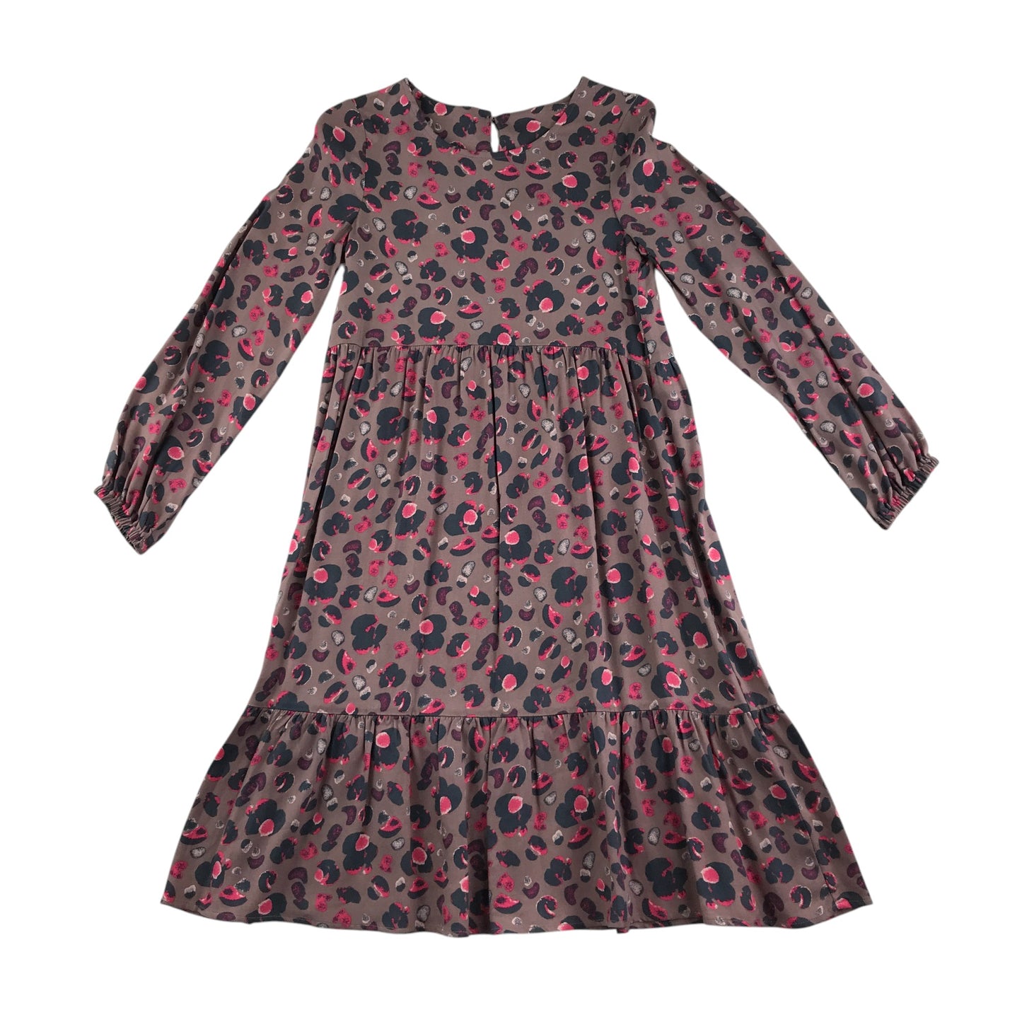 Nutmeg Dress 8-9 years pink graphic design long tiered a-line dress
