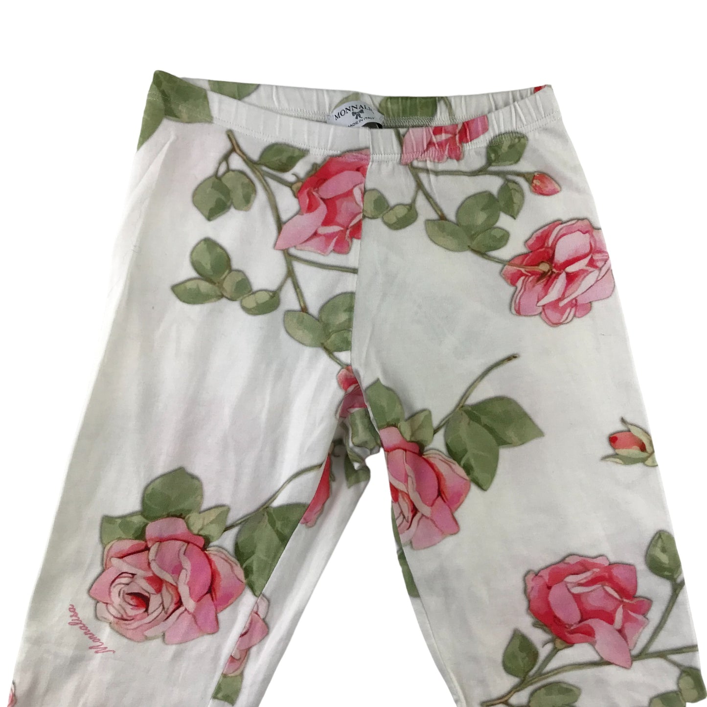 Monnalisa Leggings Age 8 White Pink Rose Floral Pattern