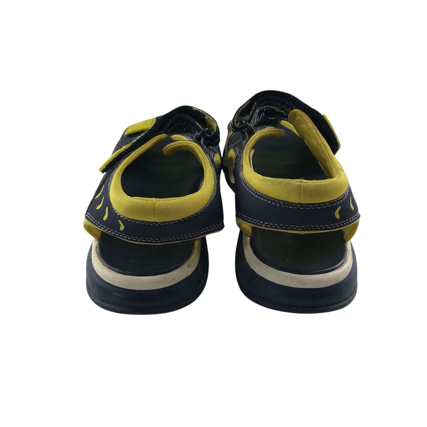 John Lewis sandals shoe size 2 junior navy and yellow with hook and loop straps