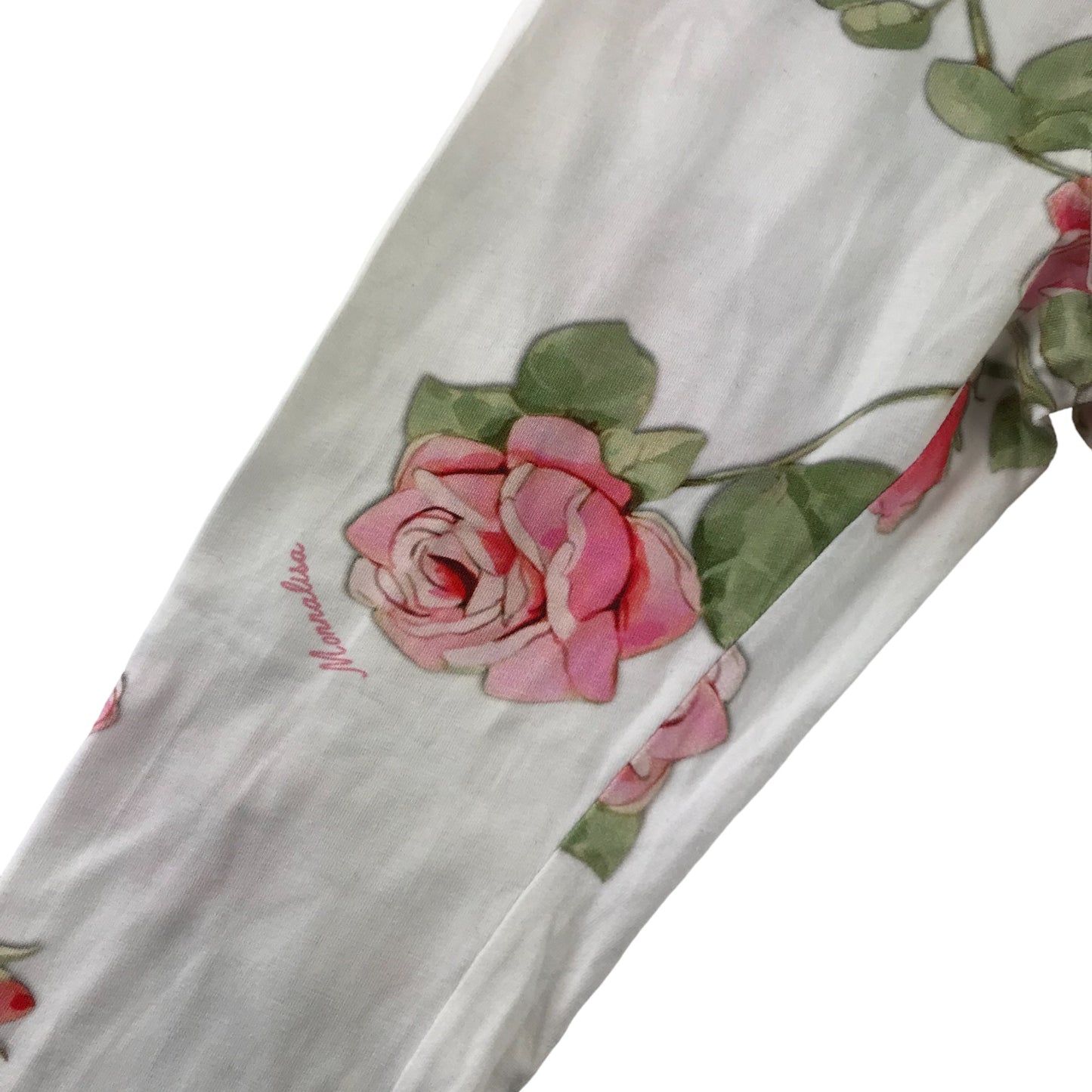 Monnalisa Leggings Age 8 White Pink Rose Floral Pattern