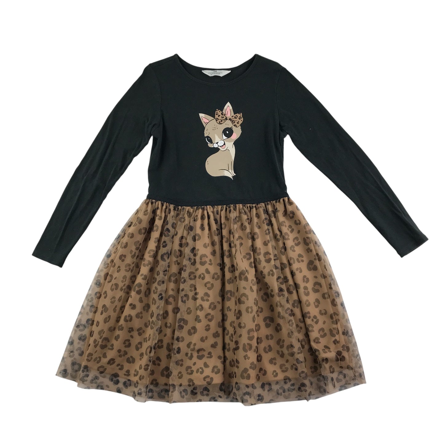 H&M Dress 9-10 years black t-shirt dress with animal tulle shirt