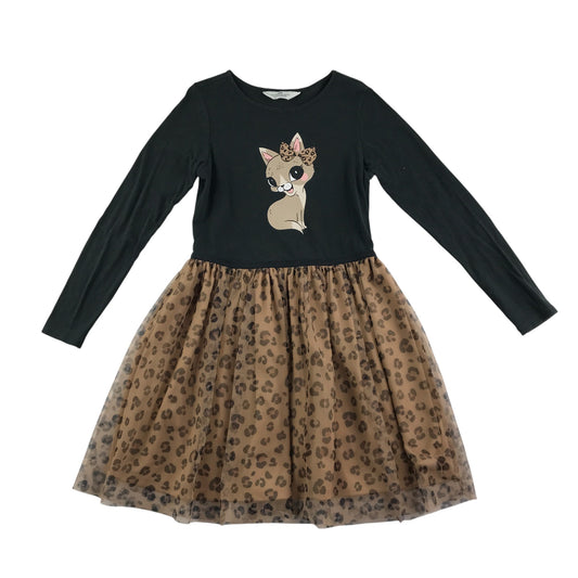 H&M Dress 9-10 years black t-shirt dress with animal tulle shirt