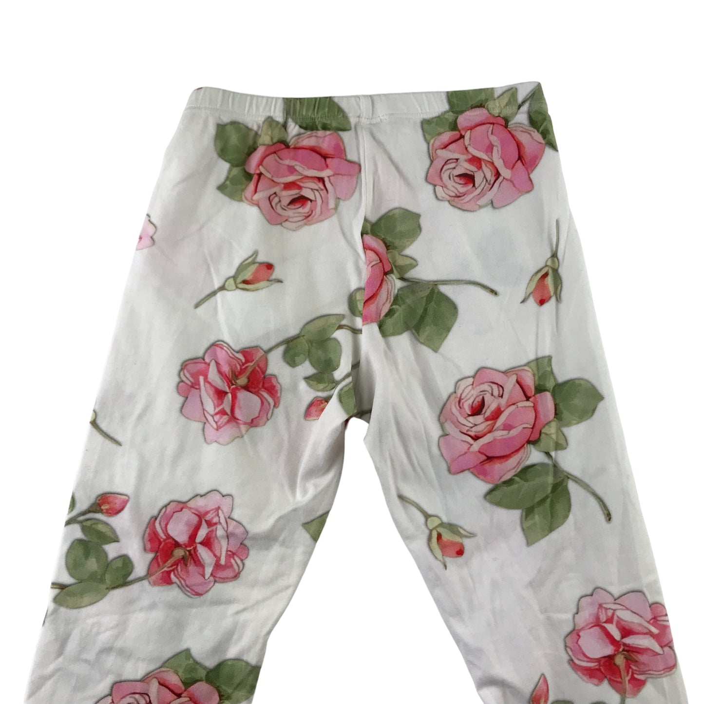 Monnalisa Leggings Age 8 White Pink Rose Floral Pattern