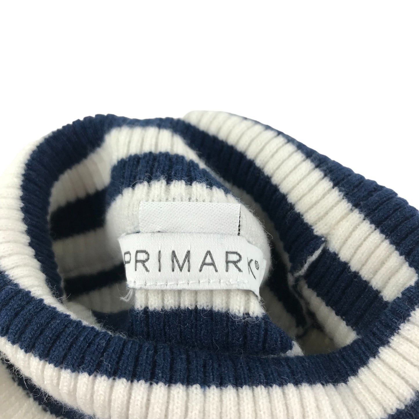 Primark Light Jumper Top Age 6 Navy and White Long Sleeve Turtle Neck