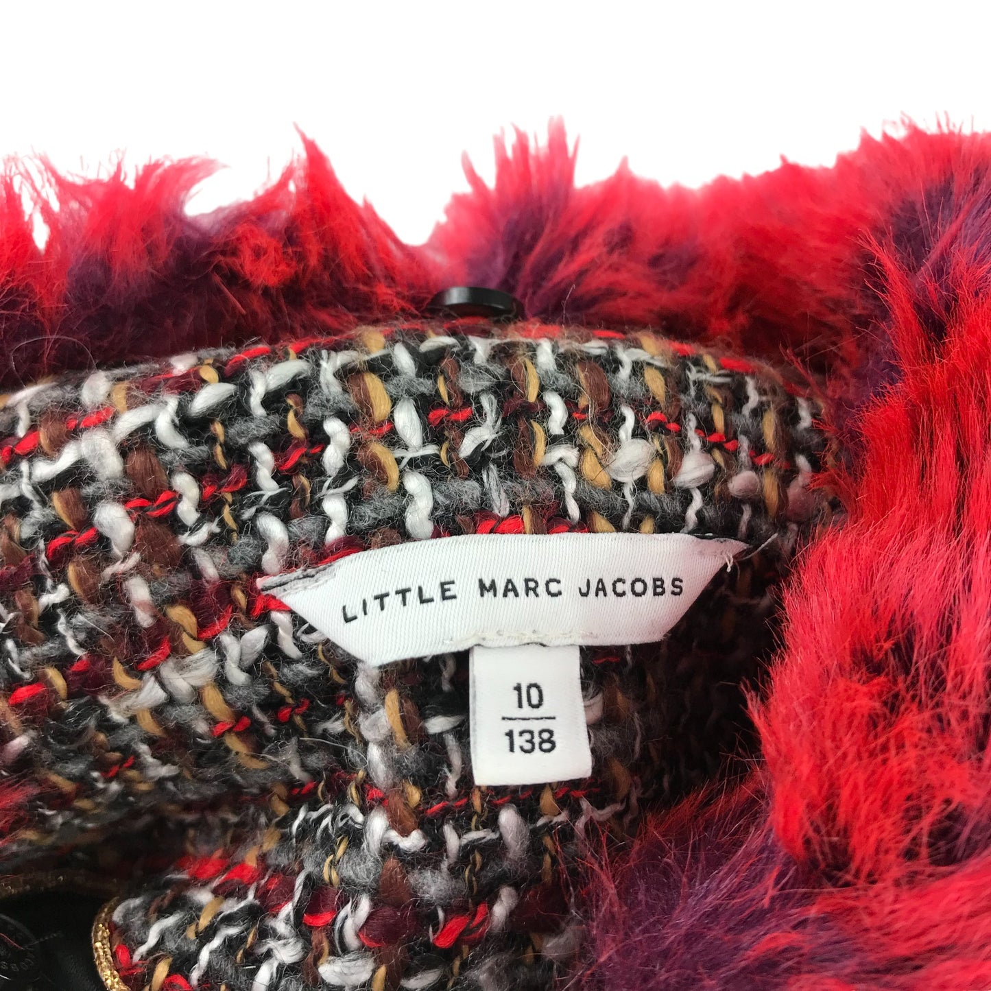 Little Marc Jacobs Jacket Age 9-10 Red and Burgundy Knitted Coat with Faux Fur Collars