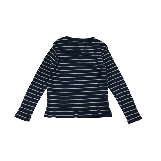 M&S T-shirt Age 6 Navy Blue Long Sleeve Stripy Pattern