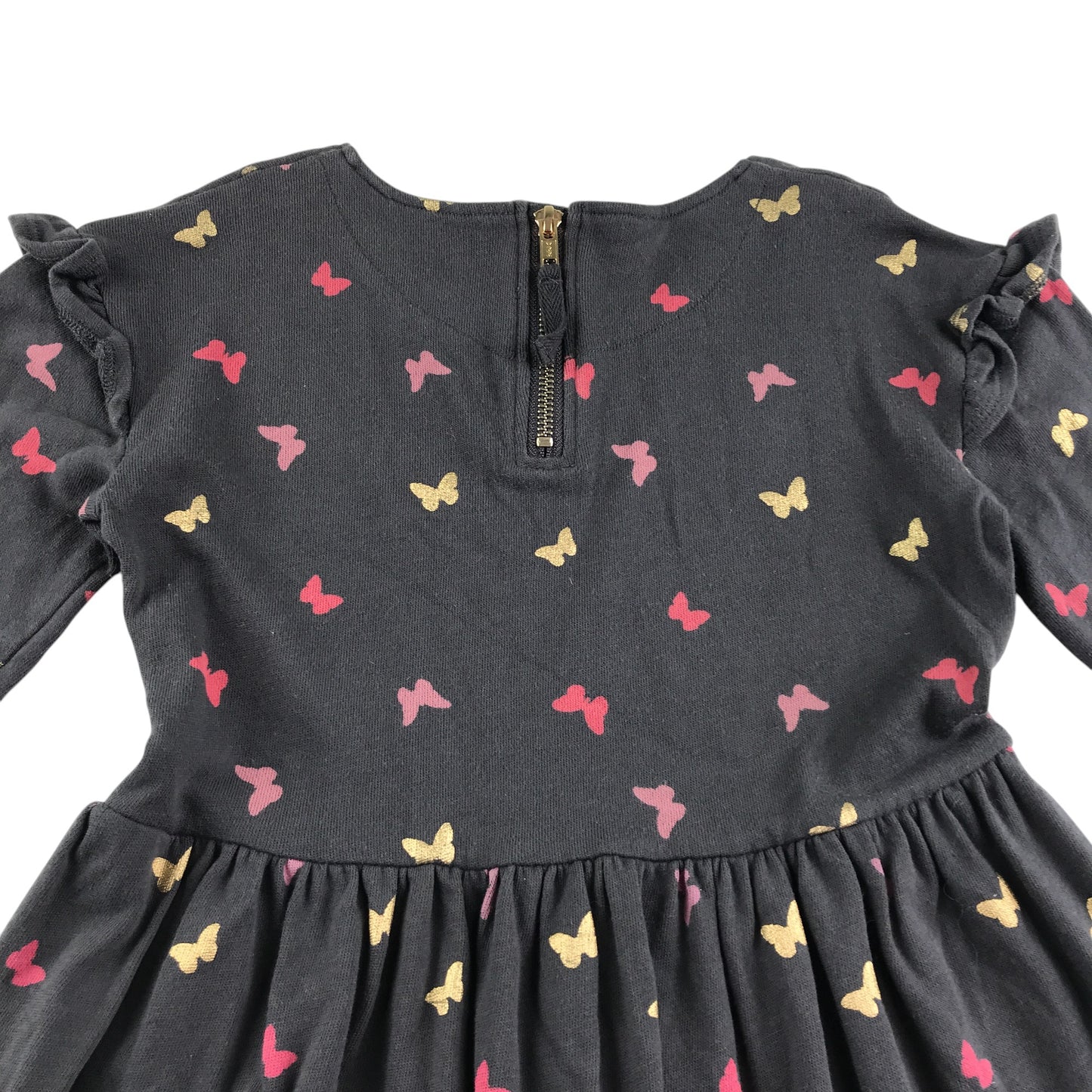 John Lewis Dress 7-8 years navy with butterfly multicolour print design cotton
