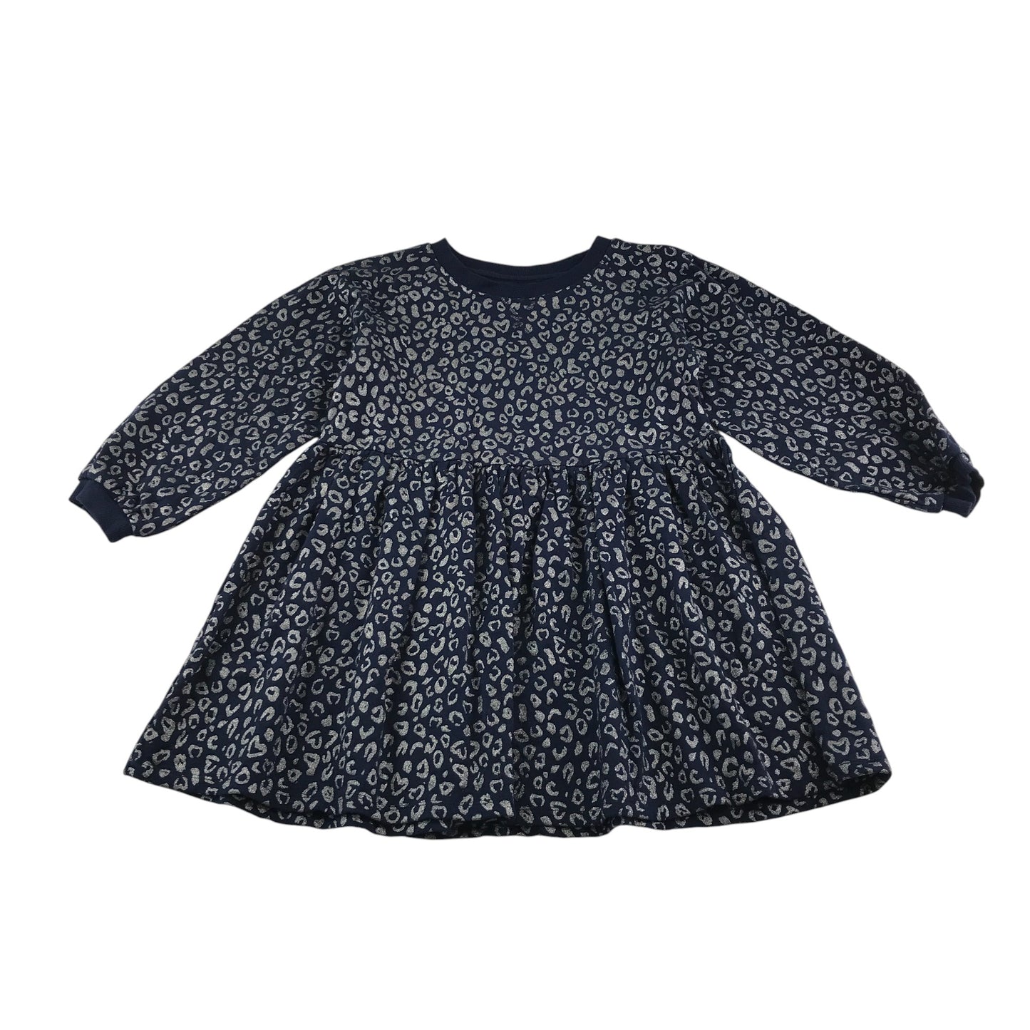 John Lewis Dress 7-8 years navy with grey print design cotton