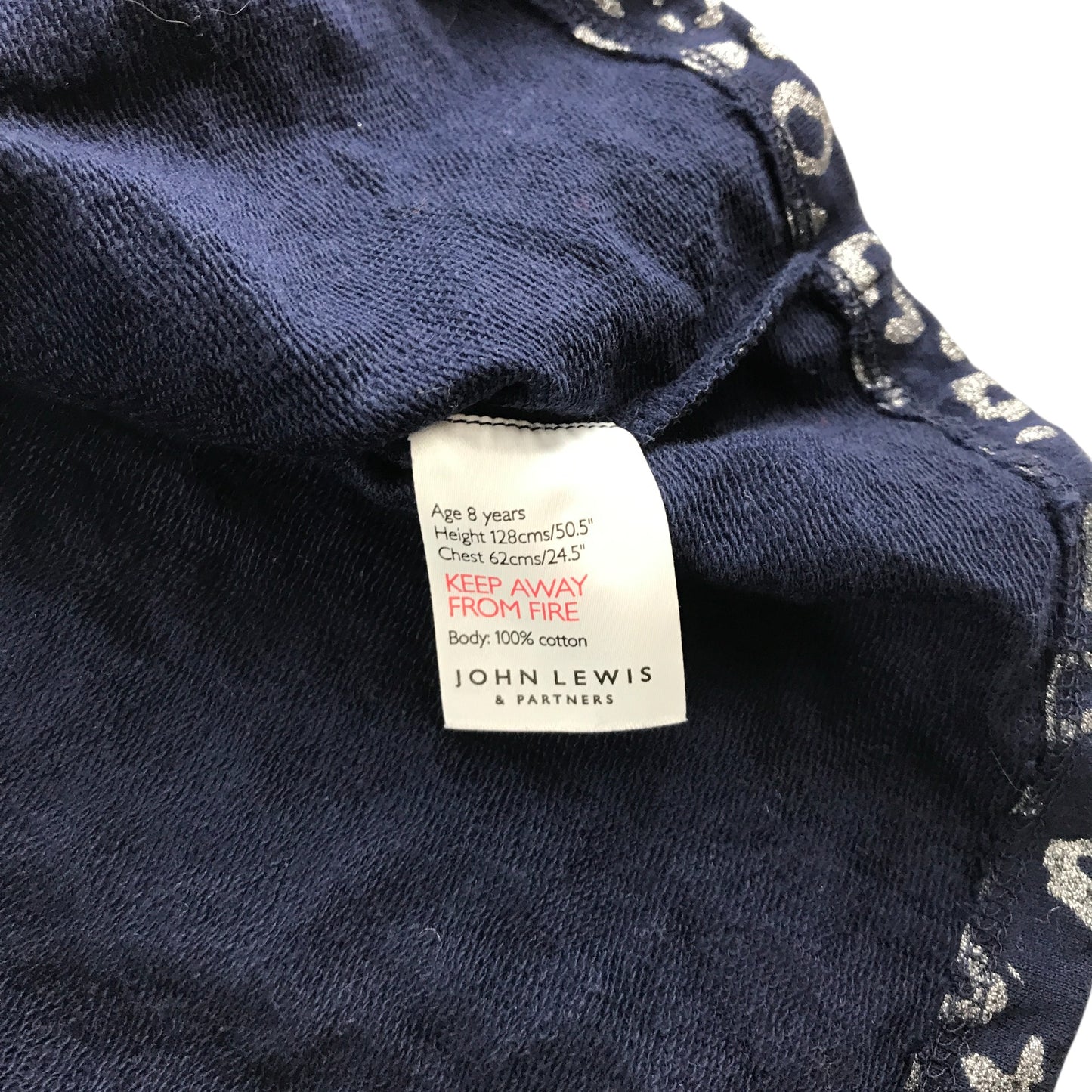 John Lewis Dress 7-8 years navy with grey print design cotton