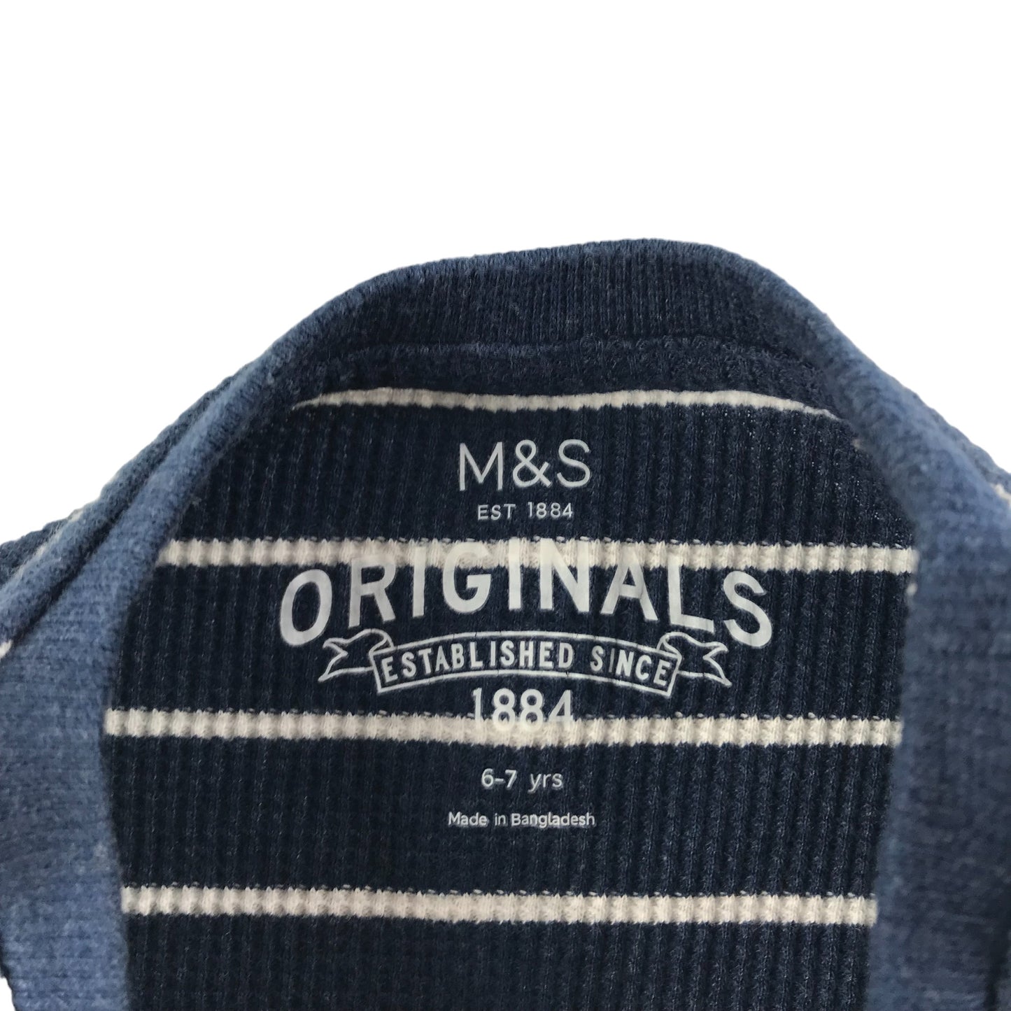 M&S T-shirt Age 6 Navy Blue Long Sleeve Stripy Pattern