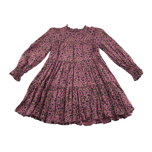 M&S Dress 7-8 years pink long sleeve leopard print