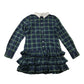 Ralph Lauren Dress Age 10 Navy and Green Checked Shirt Collars Long Sleeve Layered skirt
