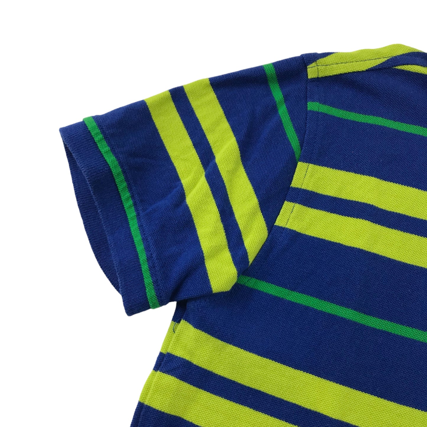 Tommy Hilfiger polo shirt 8-10 years blue and lime green stripy short sleeve