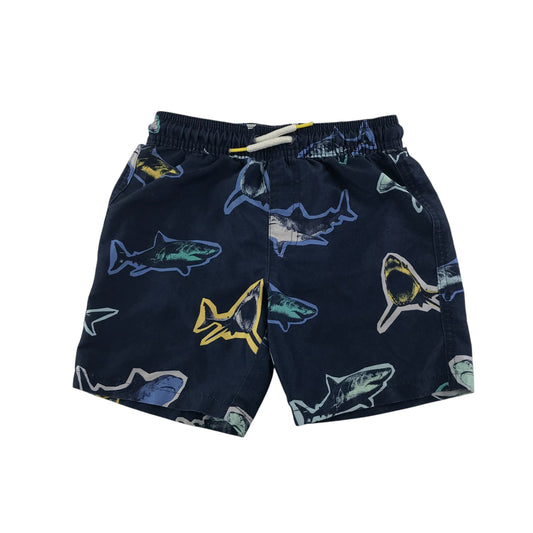 M&S swim trunks 5-6 years navy blue sharks pattern