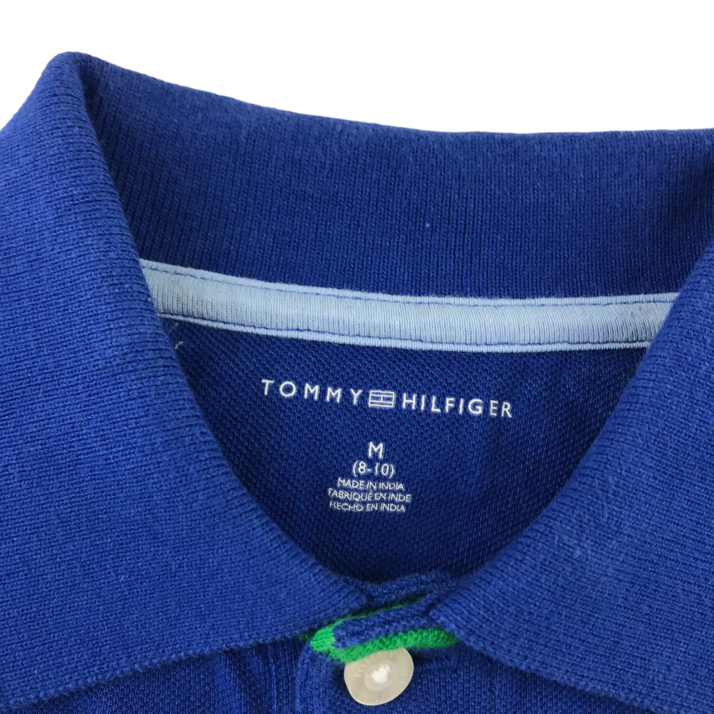 Tommy Hilfiger polo shirt 8-10 years blue and lime green stripy short sleeve