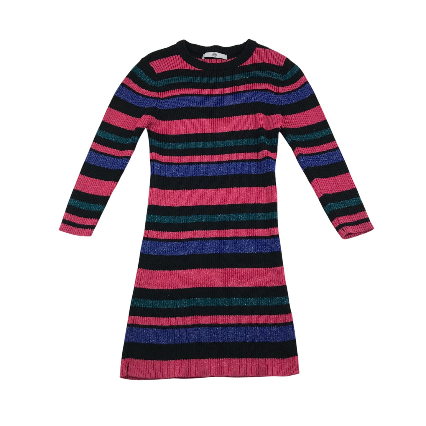 M&S knit dress 6-7 years multicolour long sleeve stripes
