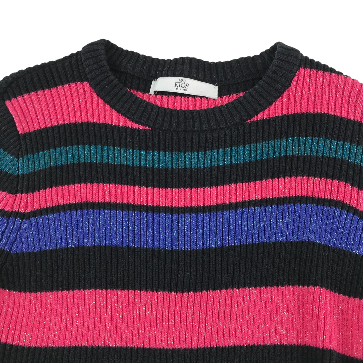 M&S knit dress 6-7 years multicolour long sleeve stripes