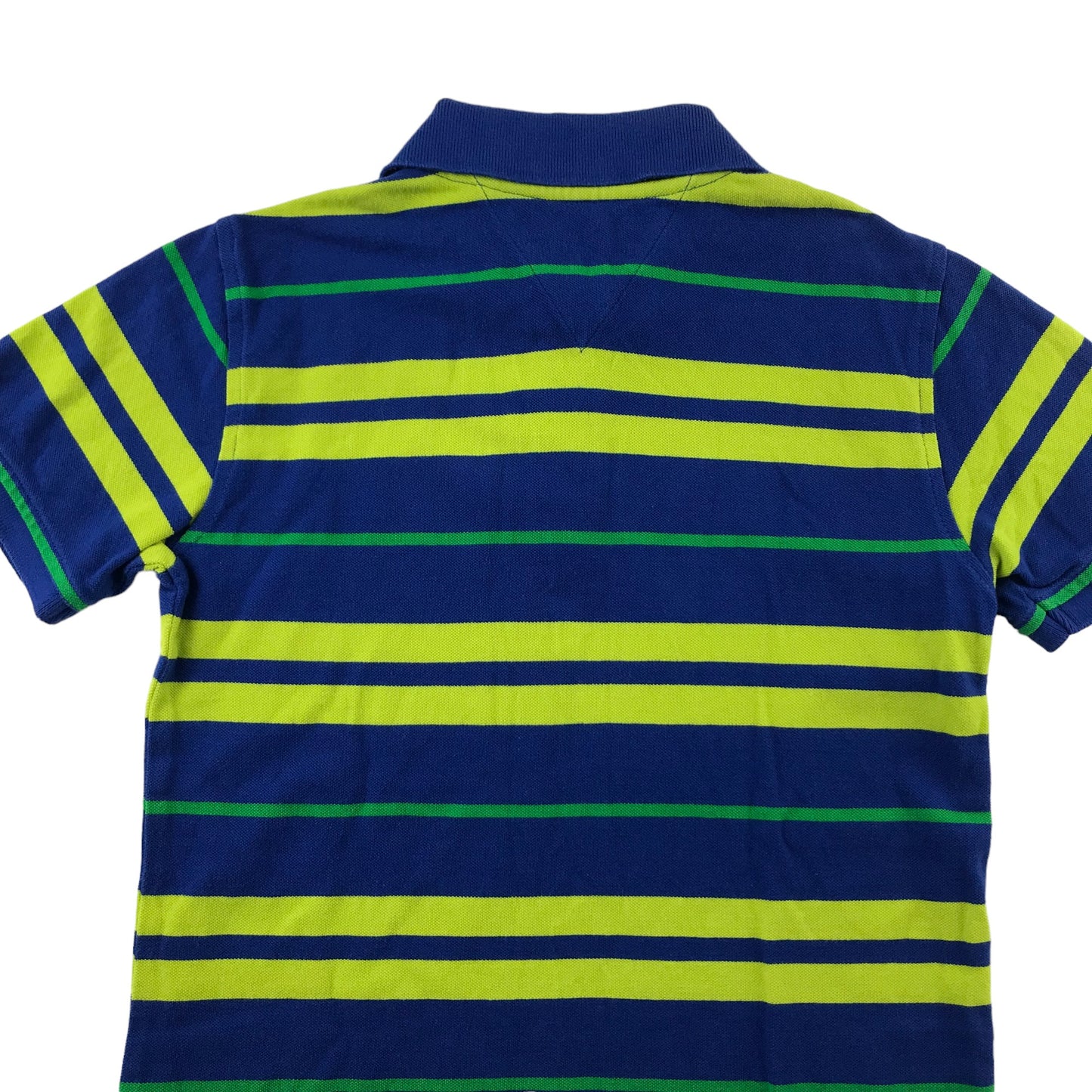 Tommy Hilfiger polo shirt 8-10 years blue and lime green stripy short sleeve