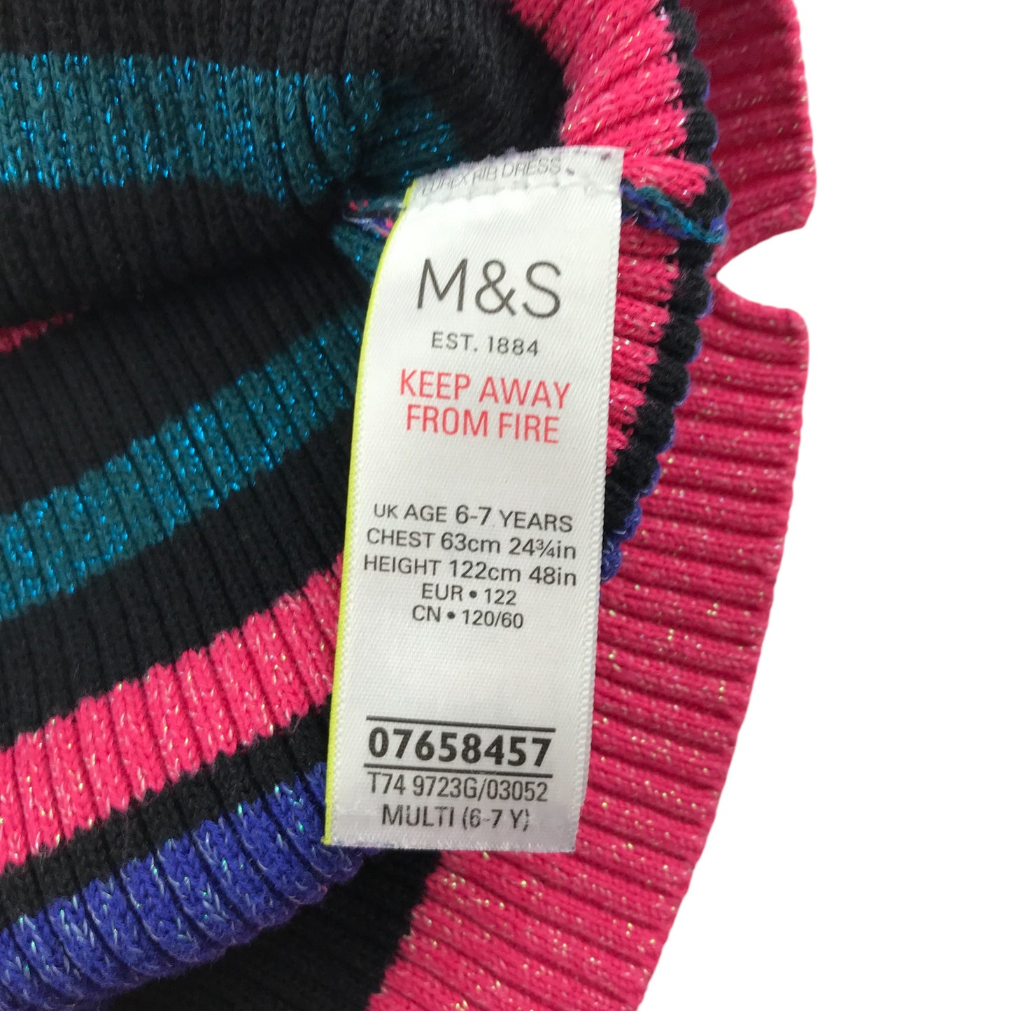M&S knit dress 6-7 years multicolour long sleeve stripes