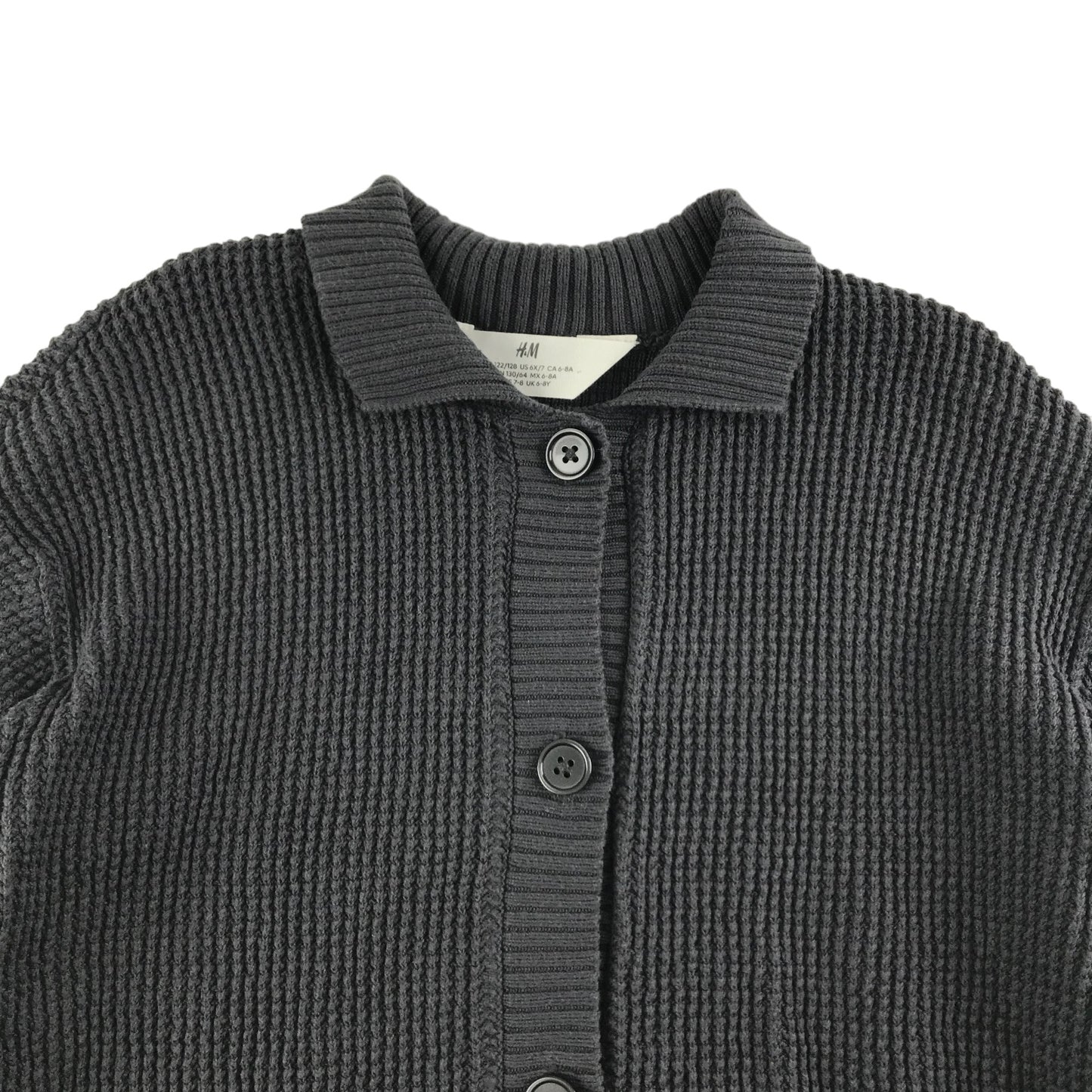 H&M Cardigan Age 7 Grey Collared Button Up Cotton Knit