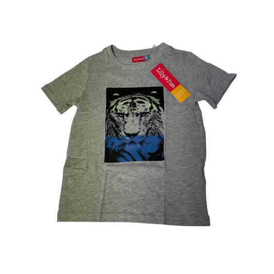 Lily & Dan T-shirt Age 6 Grey Tiger Print Short Sleeve