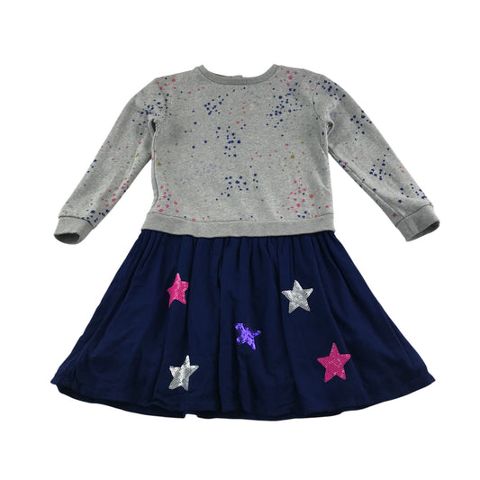 M&S dress 6-7 years grey marl long sleeve with stars and sequins print