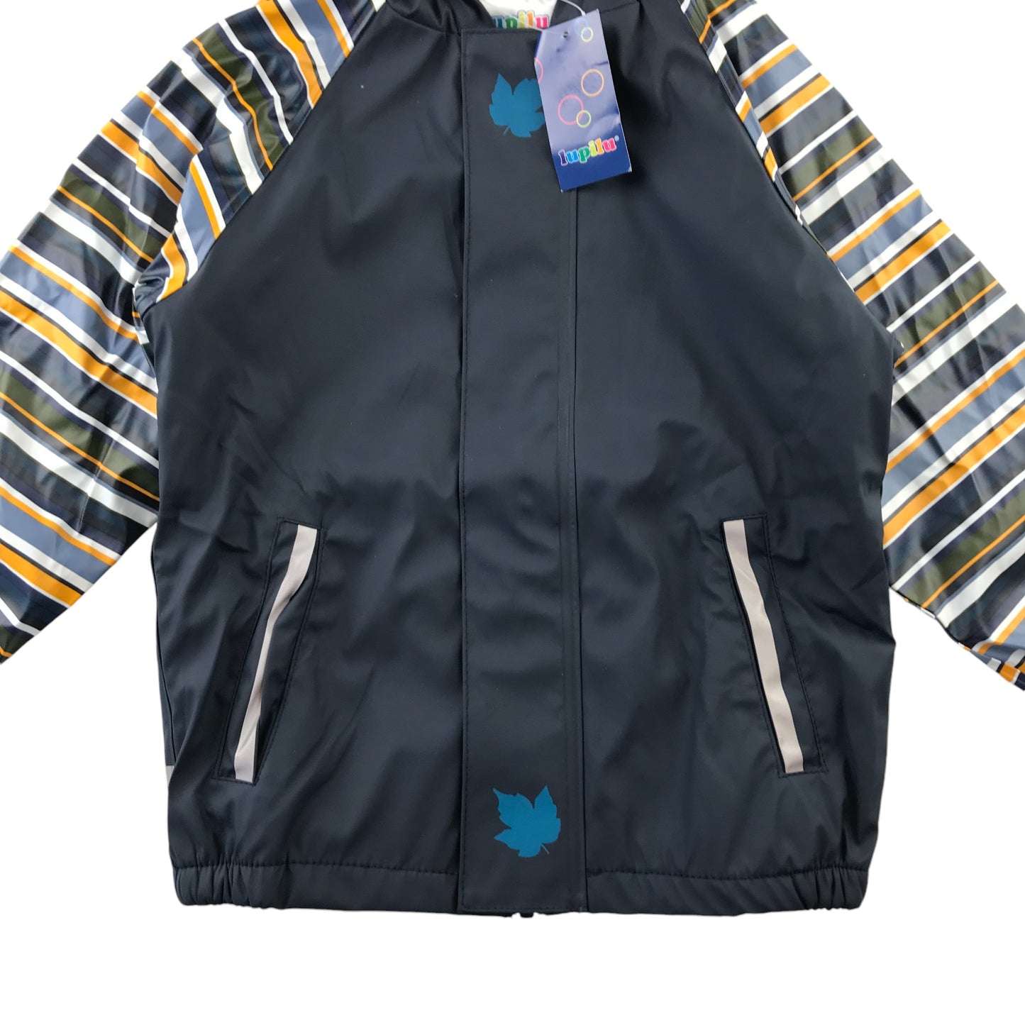 Lupilu Rain Jacket 4-6 Years Navy with Multi-coloured Arms and Hood Detail